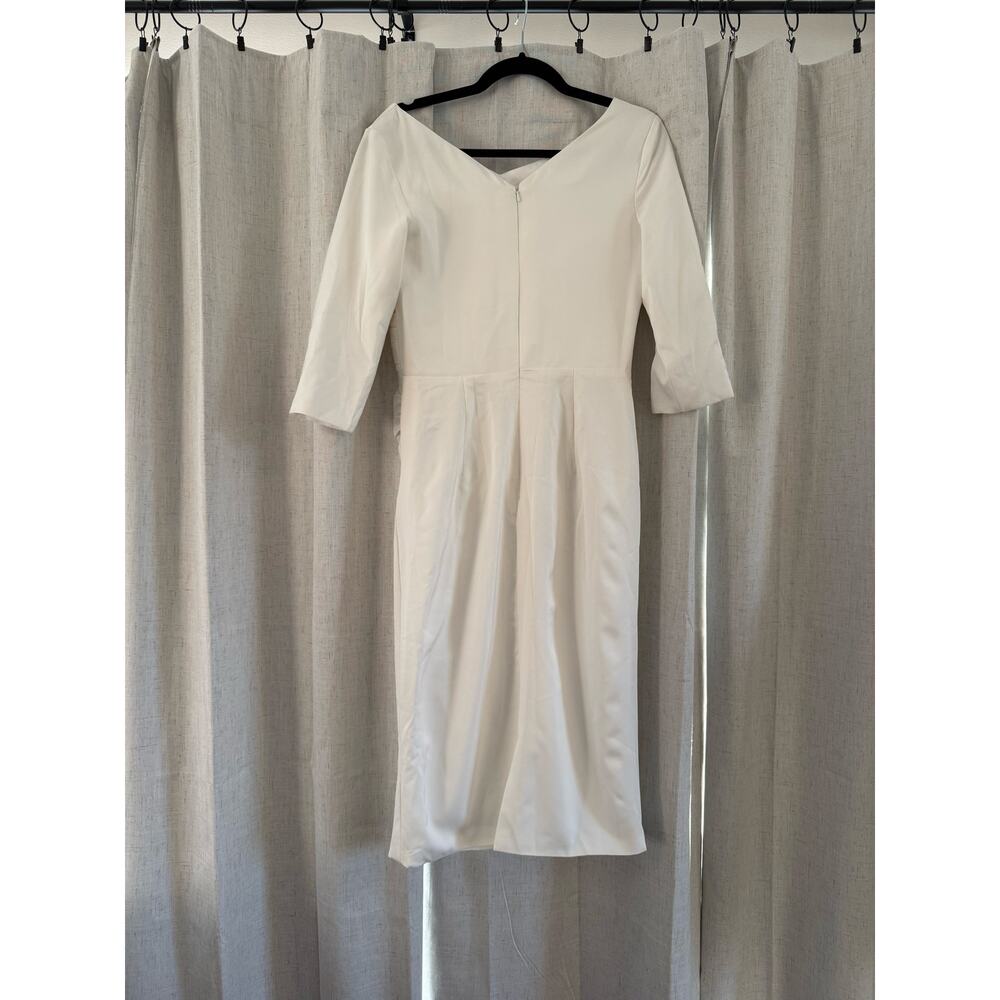 Source Unknown White Ruched Boatneck Midi Dress - Picture 3 of 4